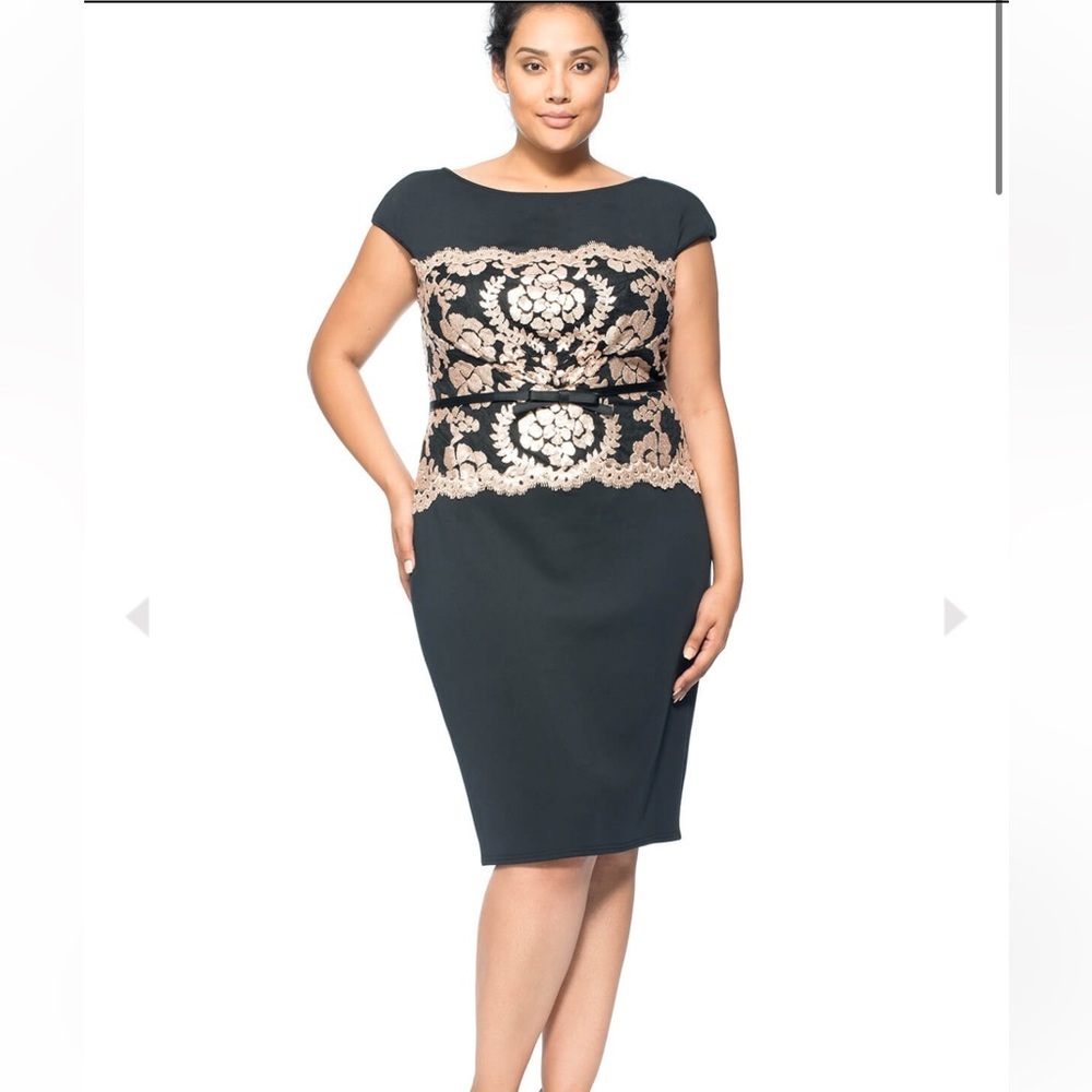 Tadashi shoji black dress rose gold sequin size 14